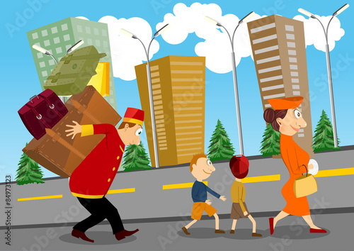 bellhop carriying luggage