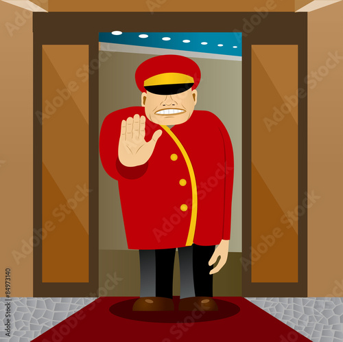 bellhop showing stop gesture