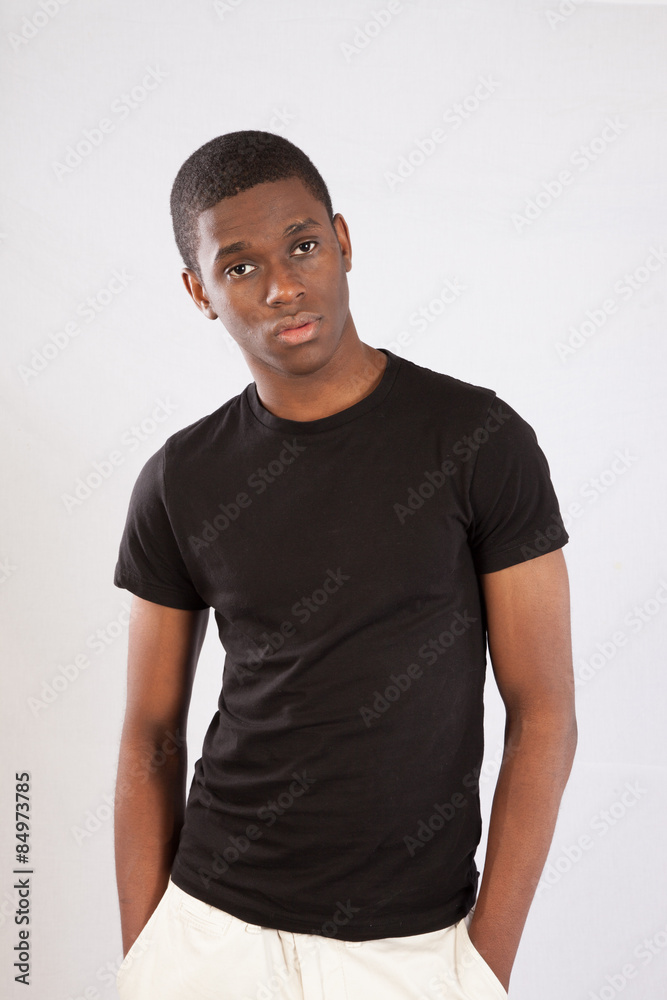 Handsome black man looking thoughtful Handsome black man looking thoughtful