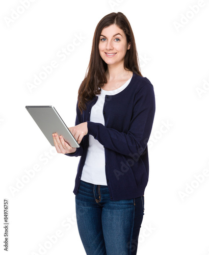 Caucasian woman use of tablet pc