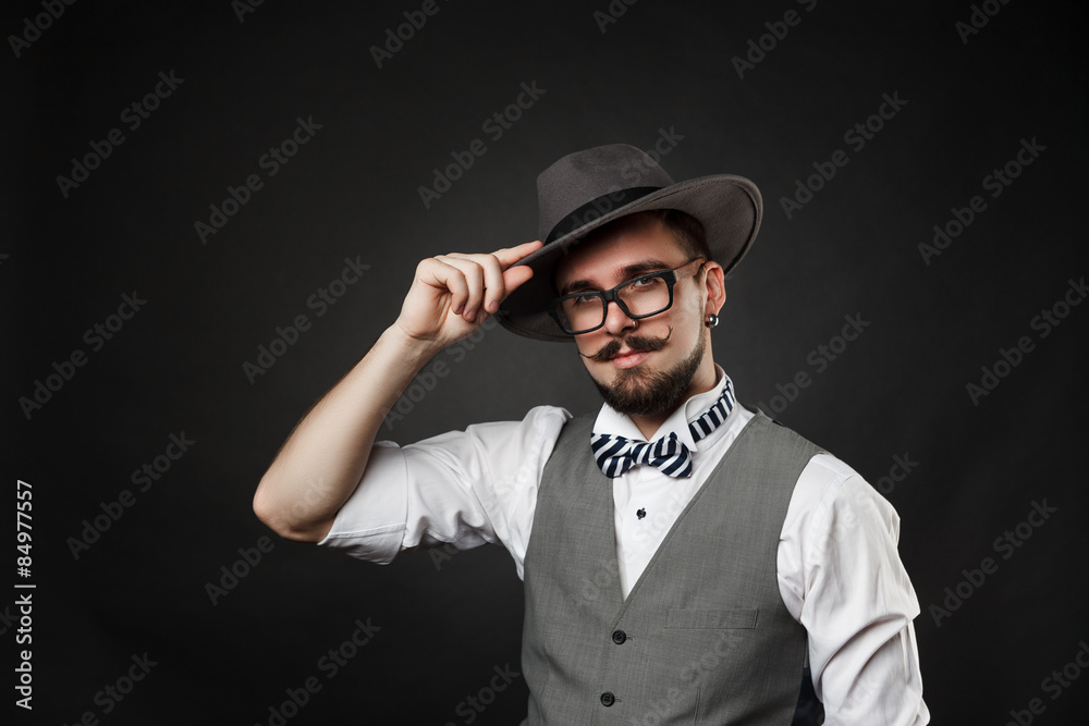 handsome guy with beard and mustache in suit