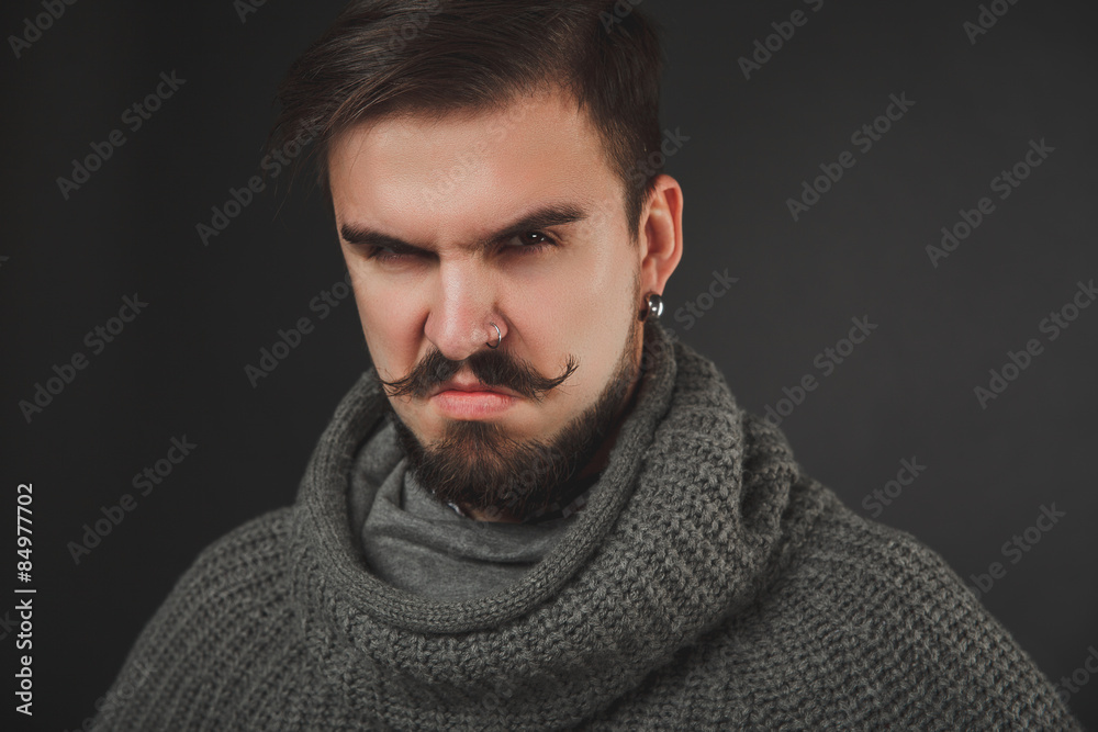 handsome guy with beard in wool pullover handsome guy with beard in wool pullover