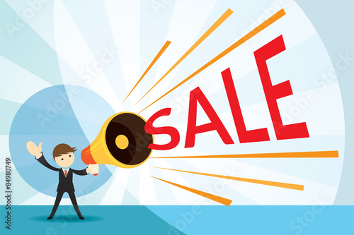 Businessman with Megaphone Announcement with Sale Text