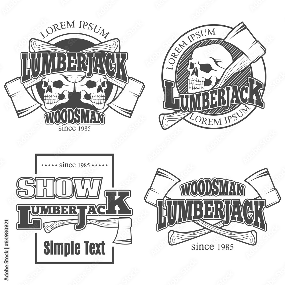 Set of vintage lumberjack labels, emblems and design elements