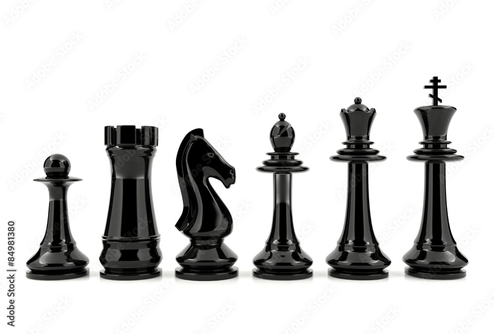 Black chess pieces isolated on white background Black chess pieces isolated on white background