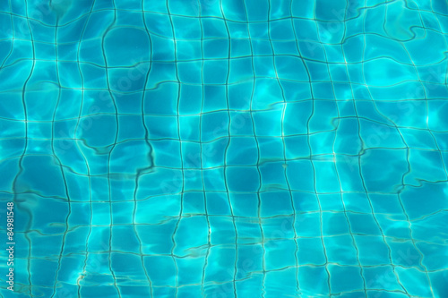 blurred blue water ripple over ceramic floor of swimming pool