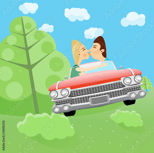 man and woman kissing in a car