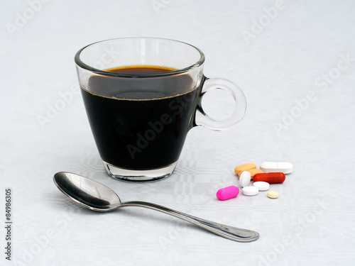 Morning breakfast medication, medicine. Health concept. photo