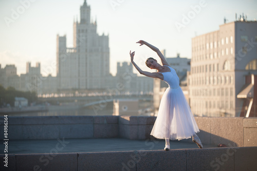 Ballerina posing in the center of Moscow photo