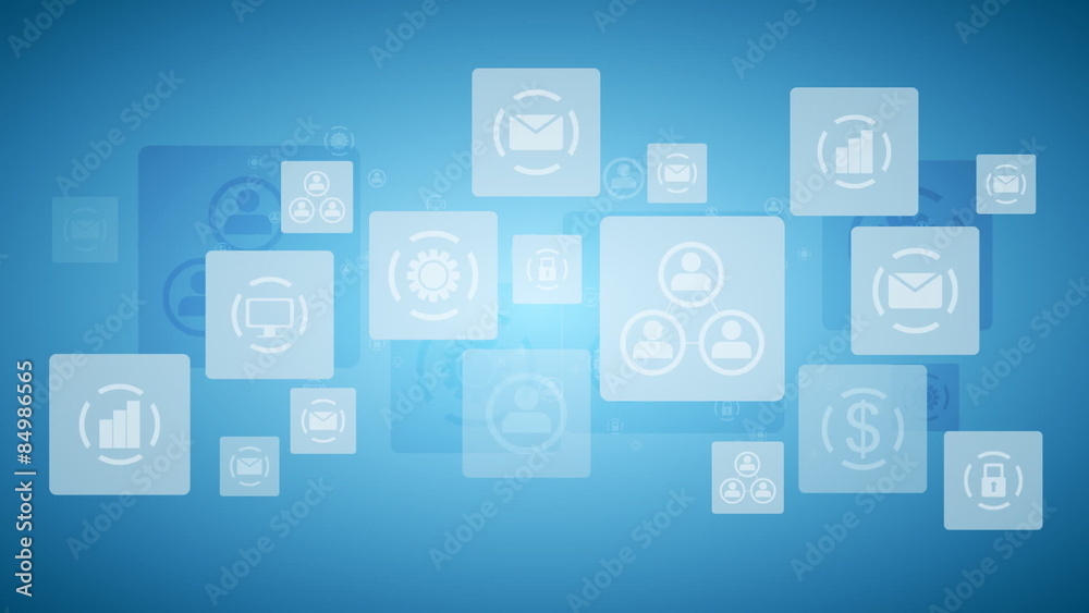Abstract twinkling icons, communication tech design video animation