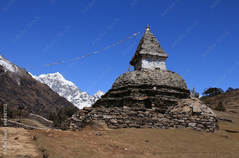 Old stupa on the way from Namche Bazar to Kunde, scene in he Sagarmatha National Park