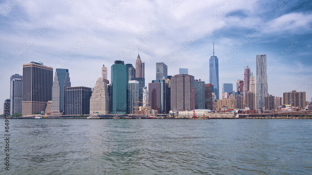 New York City Manhattan downtown skyline panorama with skyscrapers over Hudson River