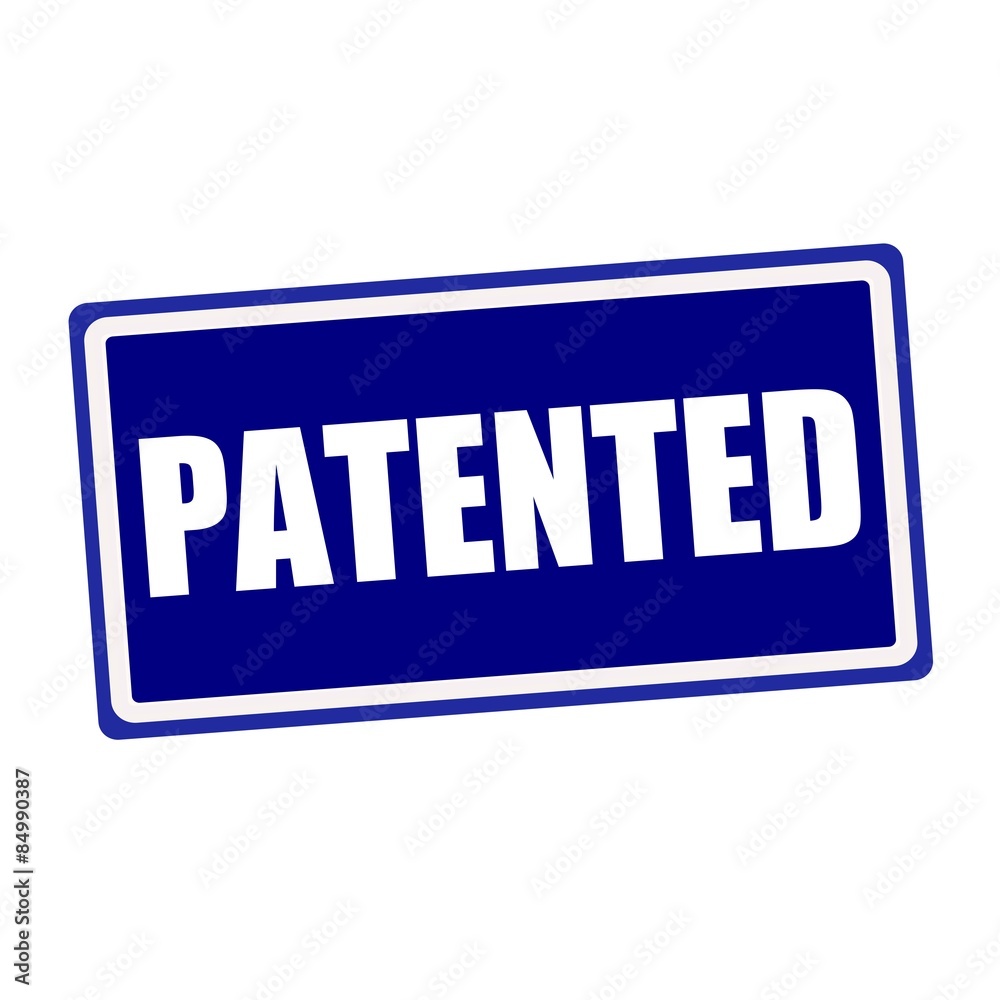 Patented white stamp text on blue background Patented white stamp text on blue background