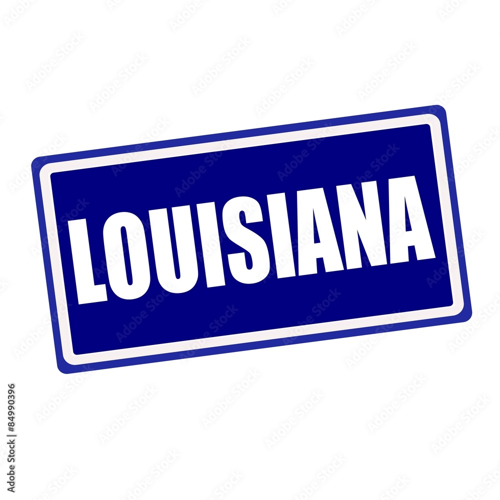 Louisiana white stamp text on blue background Louisiana white stamp text on blue background