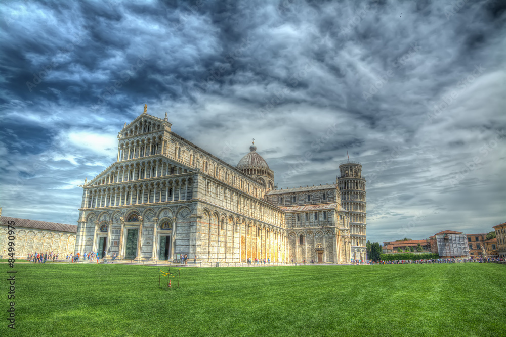 world famous Piazza dei Miracoli in Pisa in hdr
