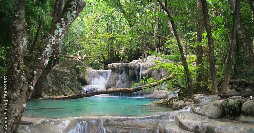 Exotic tropical forest with beautiful waterfall and crystal clear pond. Loop vid