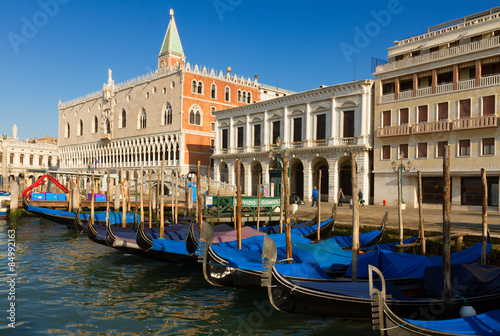Gondolas and Doge palace, Venice, Italy