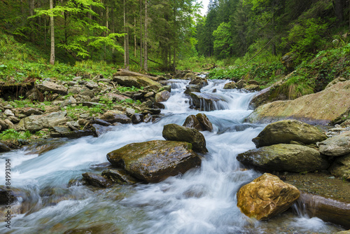 Beautifull waterfalls in upstream of Sambata river in Fagaras mo