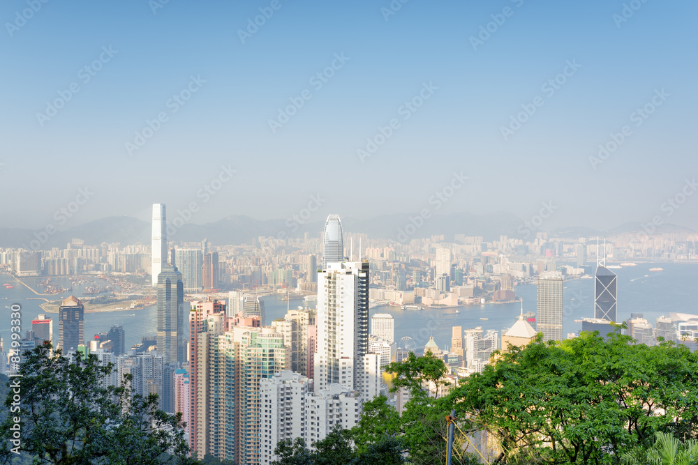 View of Hong Kong city and Victoria harbor
