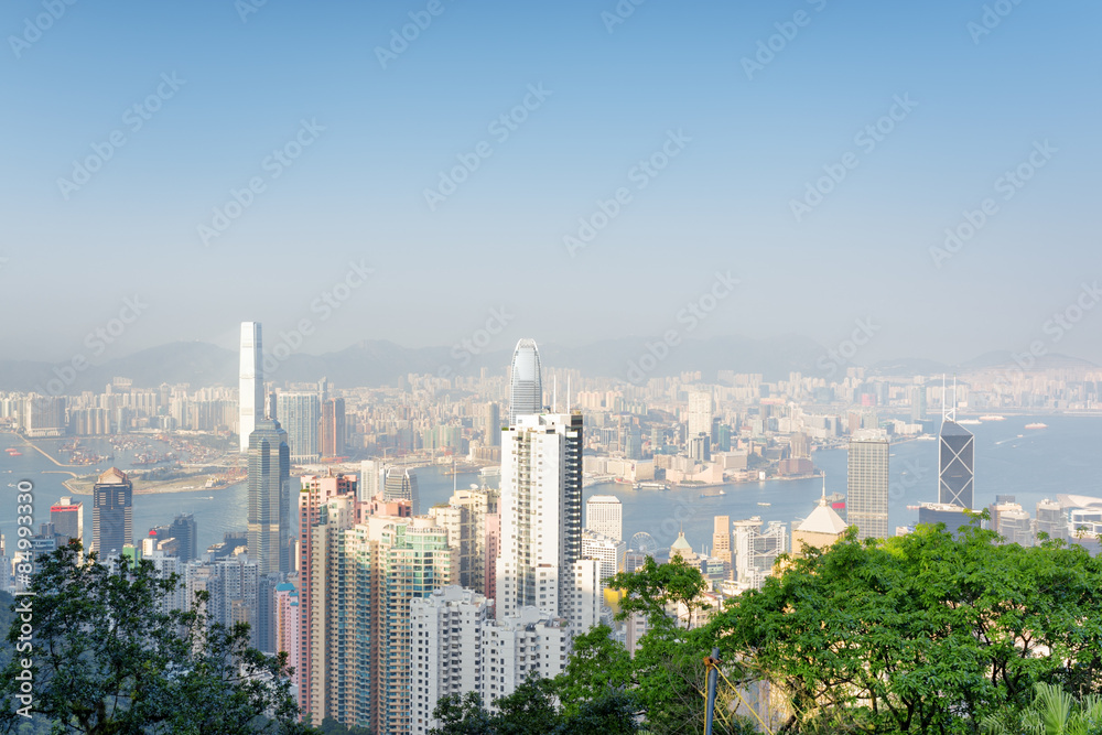 Fototapeta premium View of Hong Kong city and Victoria harbor