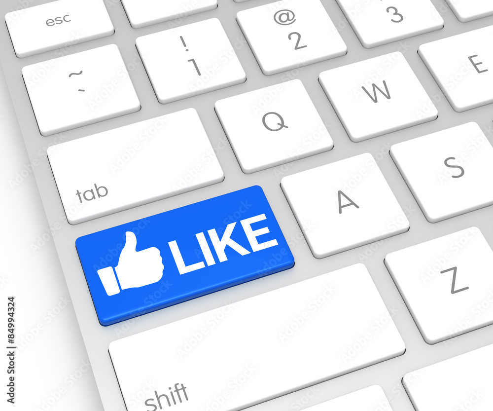 Computer Keyboard with Like Button. 3D Rendering