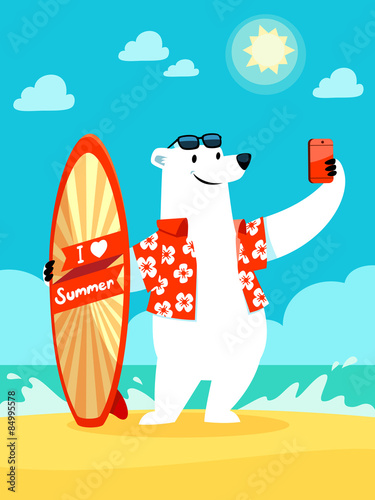 polar bear take selfie at the beach