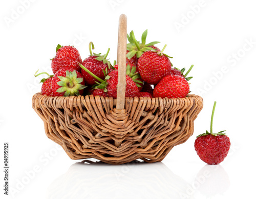 fresh Strawberries in basket on white background