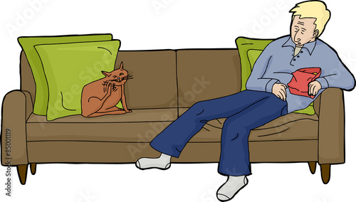 Isolated Man on Loveseat with Cat