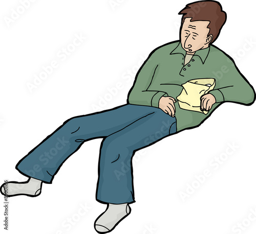 Sleeping European Man Holding Food