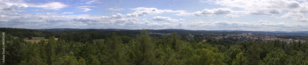 Panoramablick vom Aussichtsturm im Naturpark Blockheide im Waldviertel in Niederösterreich