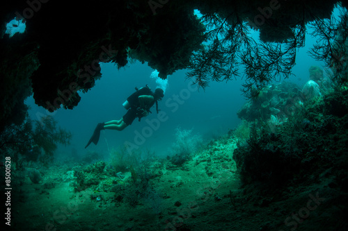Diver and Deep Cave