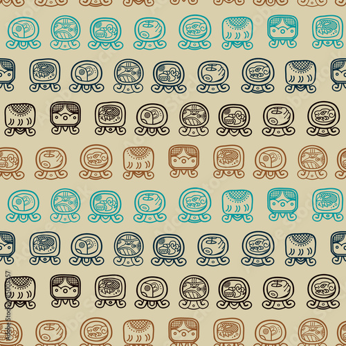 Seamless background with Maya calendar named days and associated glyphs