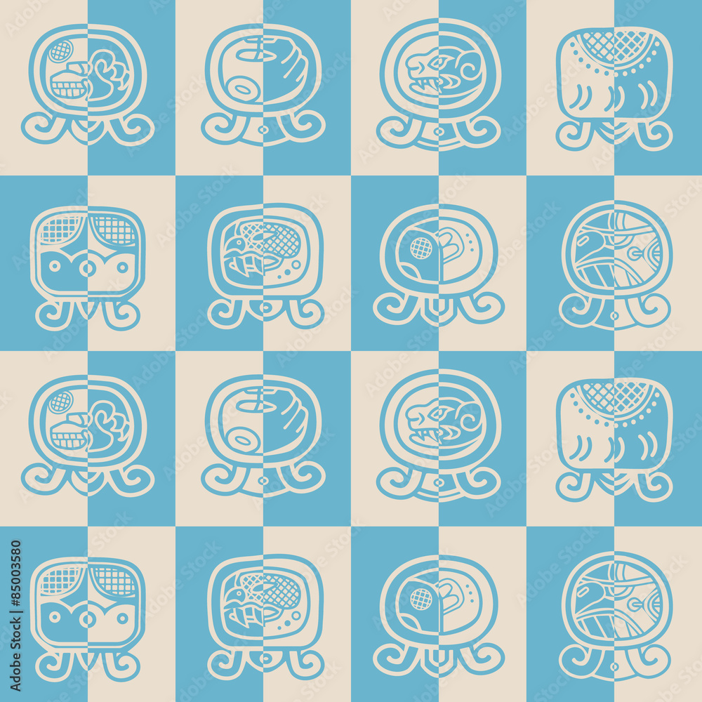 Seamless background with Maya calendar named days and associated glyphs Seamless background with Maya calendar named days and associated glyphs