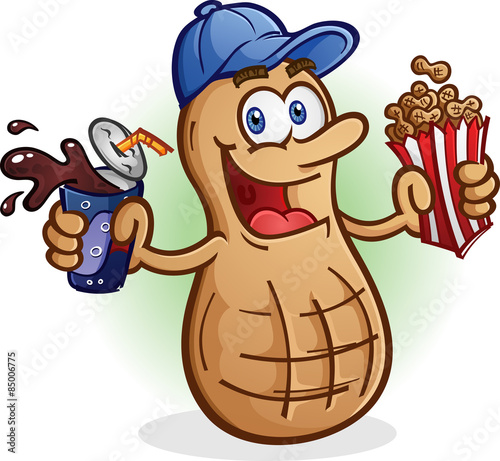 Peanut Cartoon Character Drinking Soda Pop