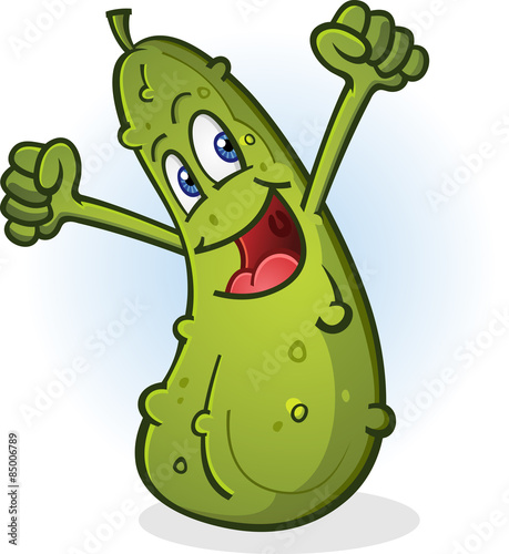 Pickle Cartoon Character Cheering 
