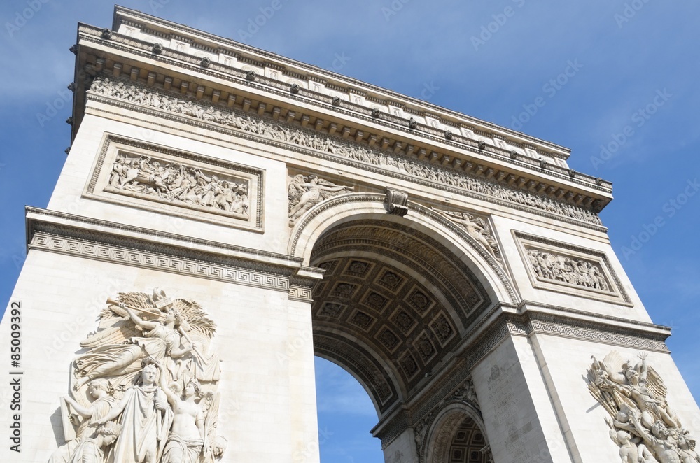 Looking up at arc de triomphe Paris france