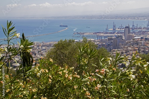 City of Haifa in Israel from the Bahai Garden ,View to Sea and h