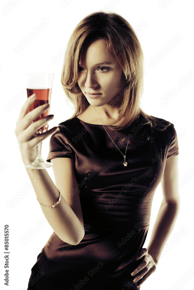 Young beautiful fashion woman with a wine glass Young beautiful fashion woman with a wine glass