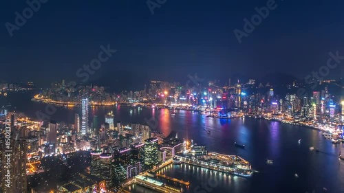 Wallpaper Mural Aerial view of modern city at night - panorama of Hong Kong with illumination Torontodigital.ca
