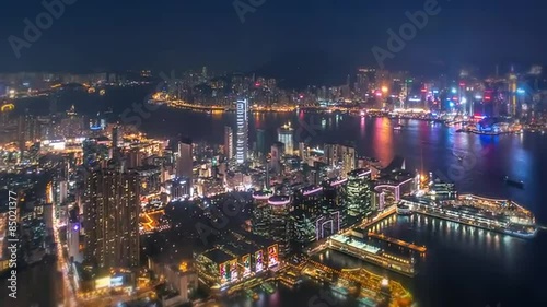 Wallpaper Mural Aerial view of modern city at night - skyscrapers, illumination lights and boats Torontodigital.ca