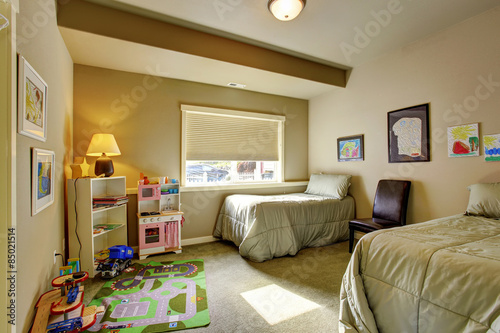 Childerns' bedroom with window. photo