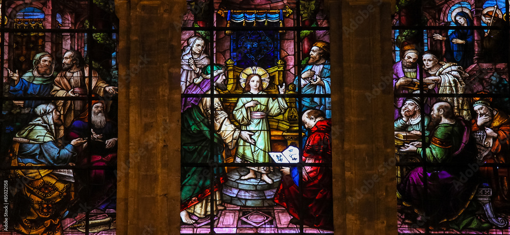 Jesus at the Temple - Stained Glass - obrazy, fototapety, plakaty 