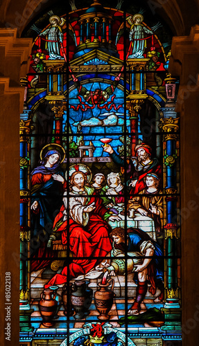 Canvas Print Jesus and Mary at the Wedding at Cana - Stained Glass