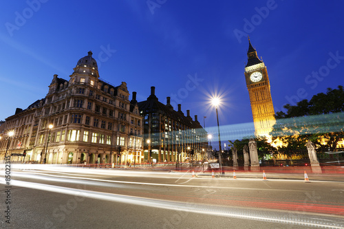 Night View of London Parliament Square, Big Ben Present