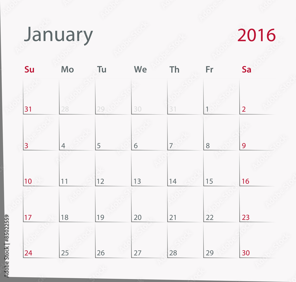 January 2016 calendar - obrazy, fototapety, plakaty 