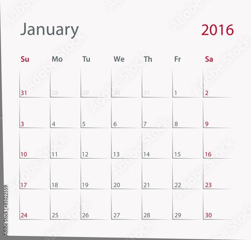 January 2016 calendar