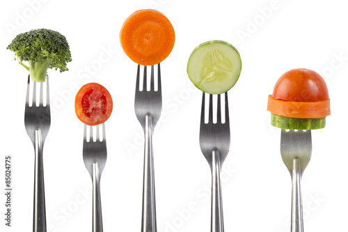 vegetables on the collection of forks, diet concept