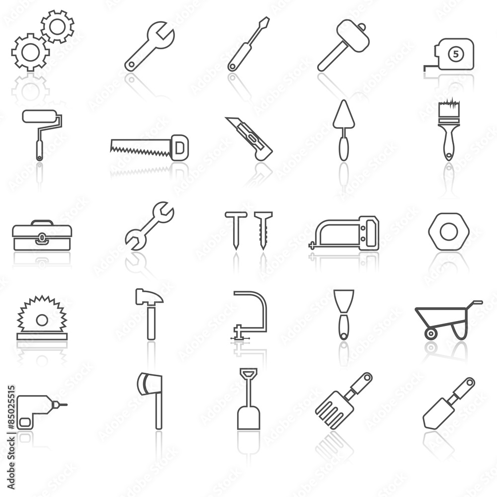 Tool line icons with reflect on white Tool line icons with reflect on white