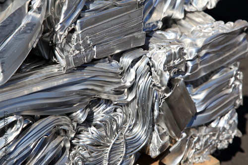 Aluminium pressed together for recycling.