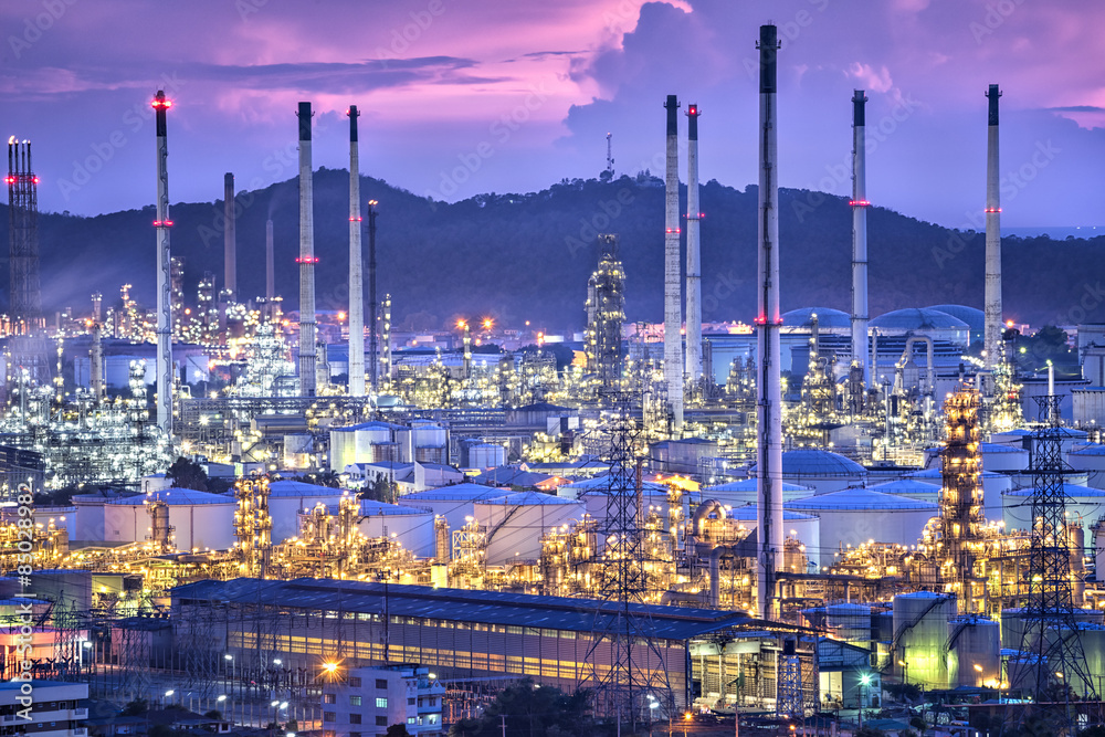 Oil refinery with twilight sky
